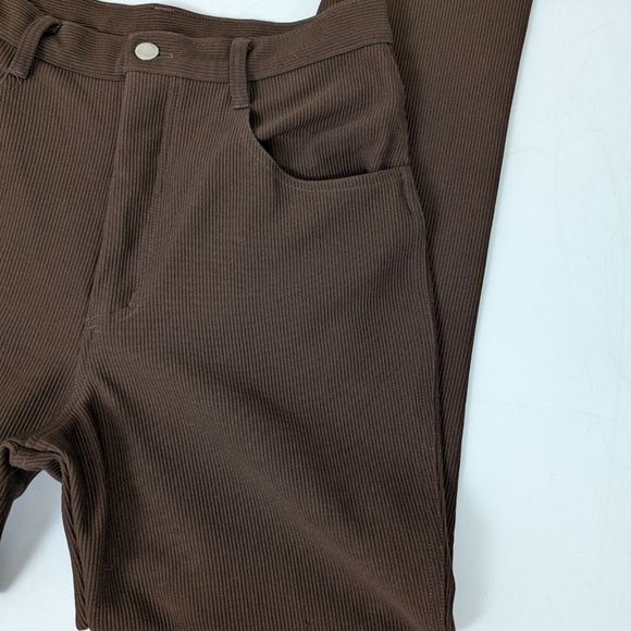 90s Ribbed Brown Pants Skinny Leg Bootcut Ultra High Waist - Picture 7 of 8
